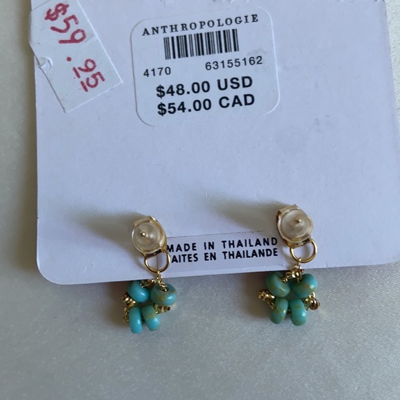 🆕 Anthropologie Beaded Turquoise & Gold Front-Back Earrings - Picture 5 of 7